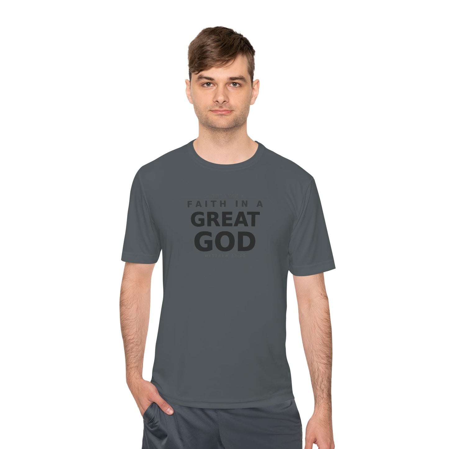 MANFULLY- Faith in a Great God Performance Tee | Christian Moisture-Wicking Athletic Shirt