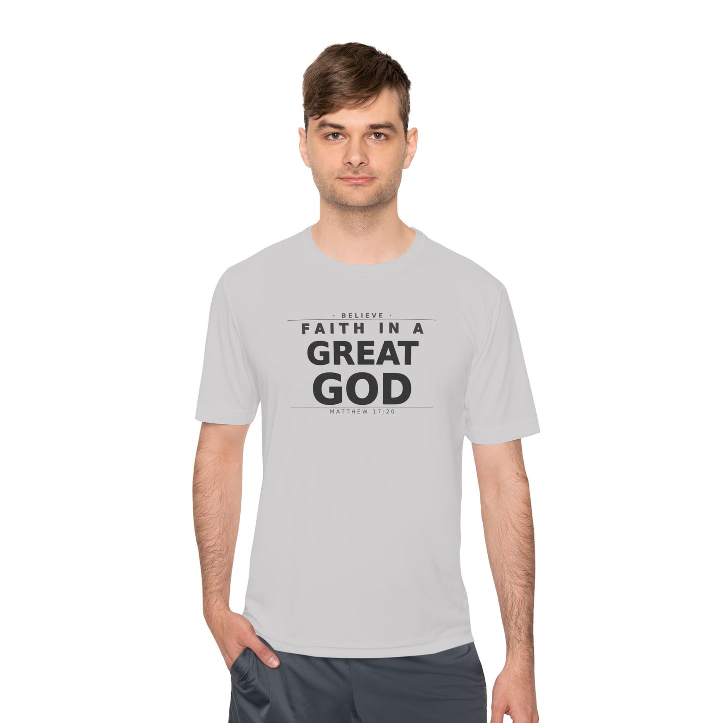 MANFULLY- Faith in a Great God Performance Tee | Christian Moisture-Wicking Athletic Shirt