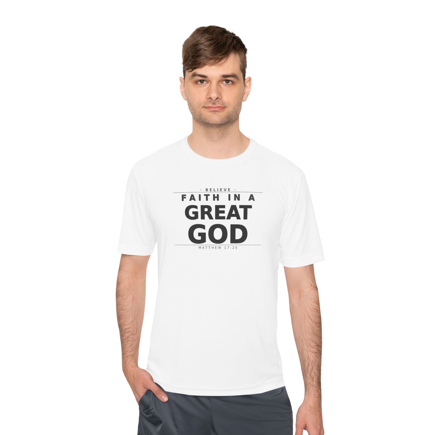 MANFULLY- Faith in a Great God Performance Tee | Christian Moisture-Wicking Athletic Shirt