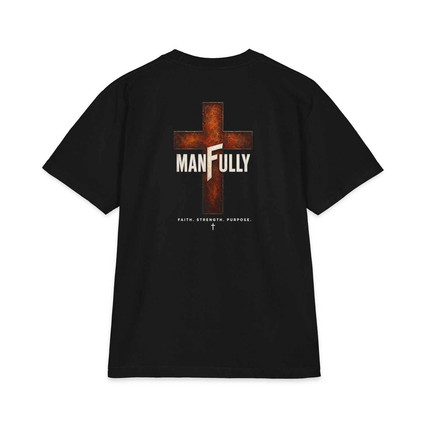 ManFully Cross Christian T-Shirt — Faith, Strength, Purpose Short Sleeve (Created to Win)