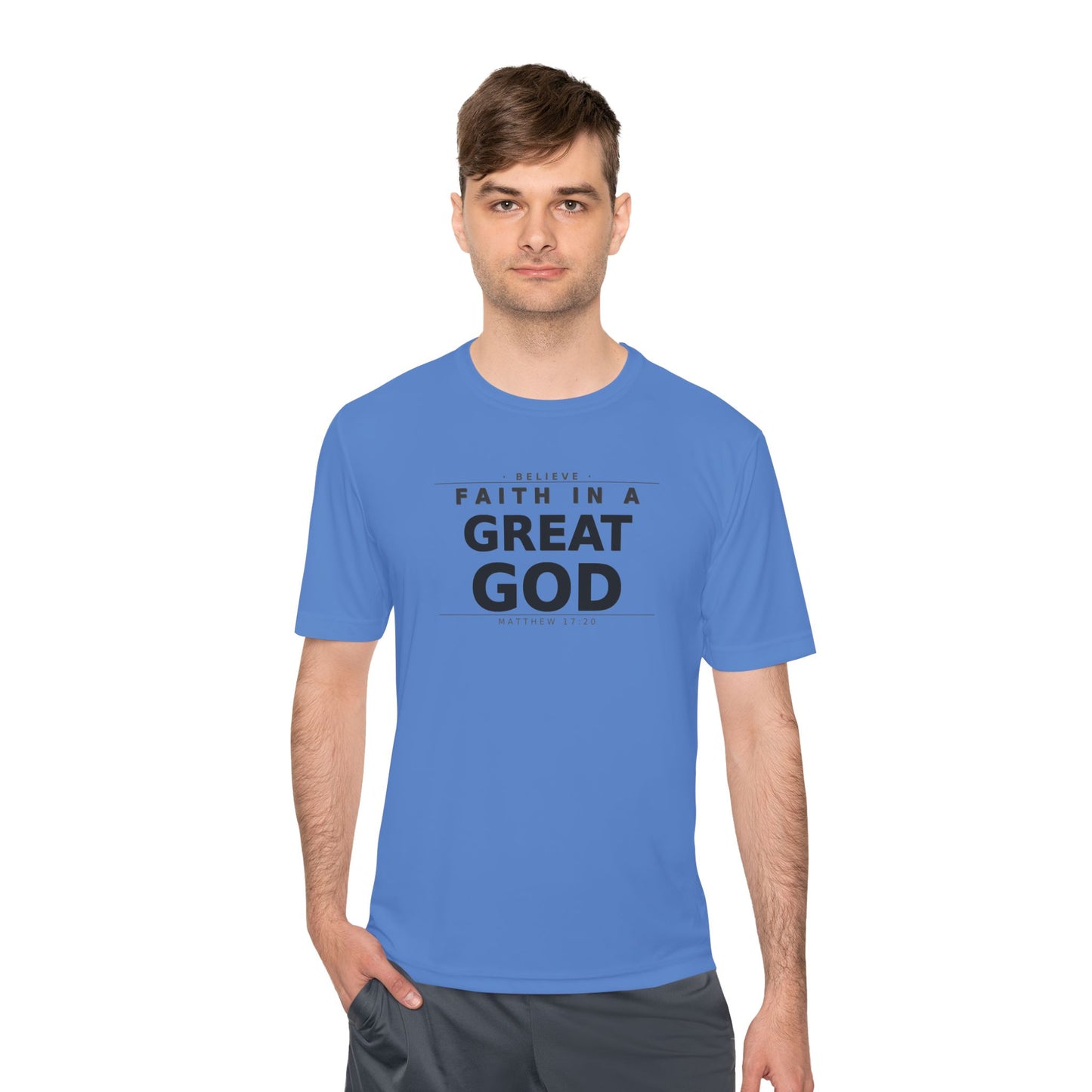 MANFULLY- Faith in a Great God Performance Tee | Christian Moisture-Wicking Athletic Shirt