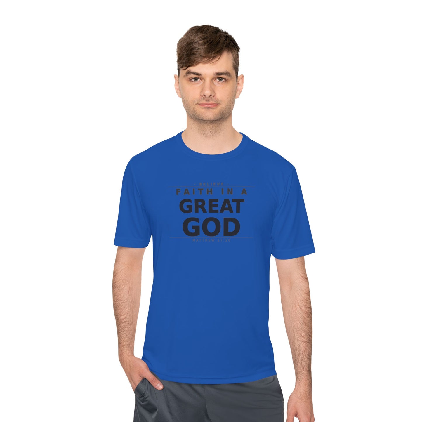 MANFULLY- Faith in a Great God Performance Tee | Christian Moisture-Wicking Athletic Shirt