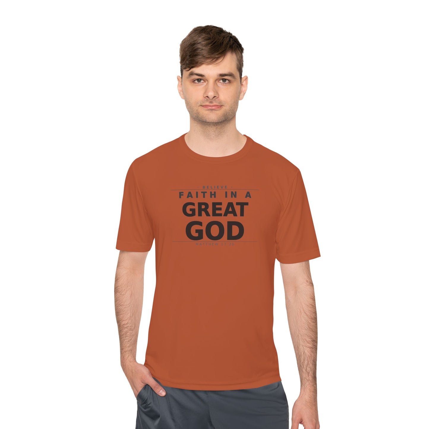 MANFULLY- Faith in a Great God Performance Tee | Christian Moisture-Wicking Athletic Shirt